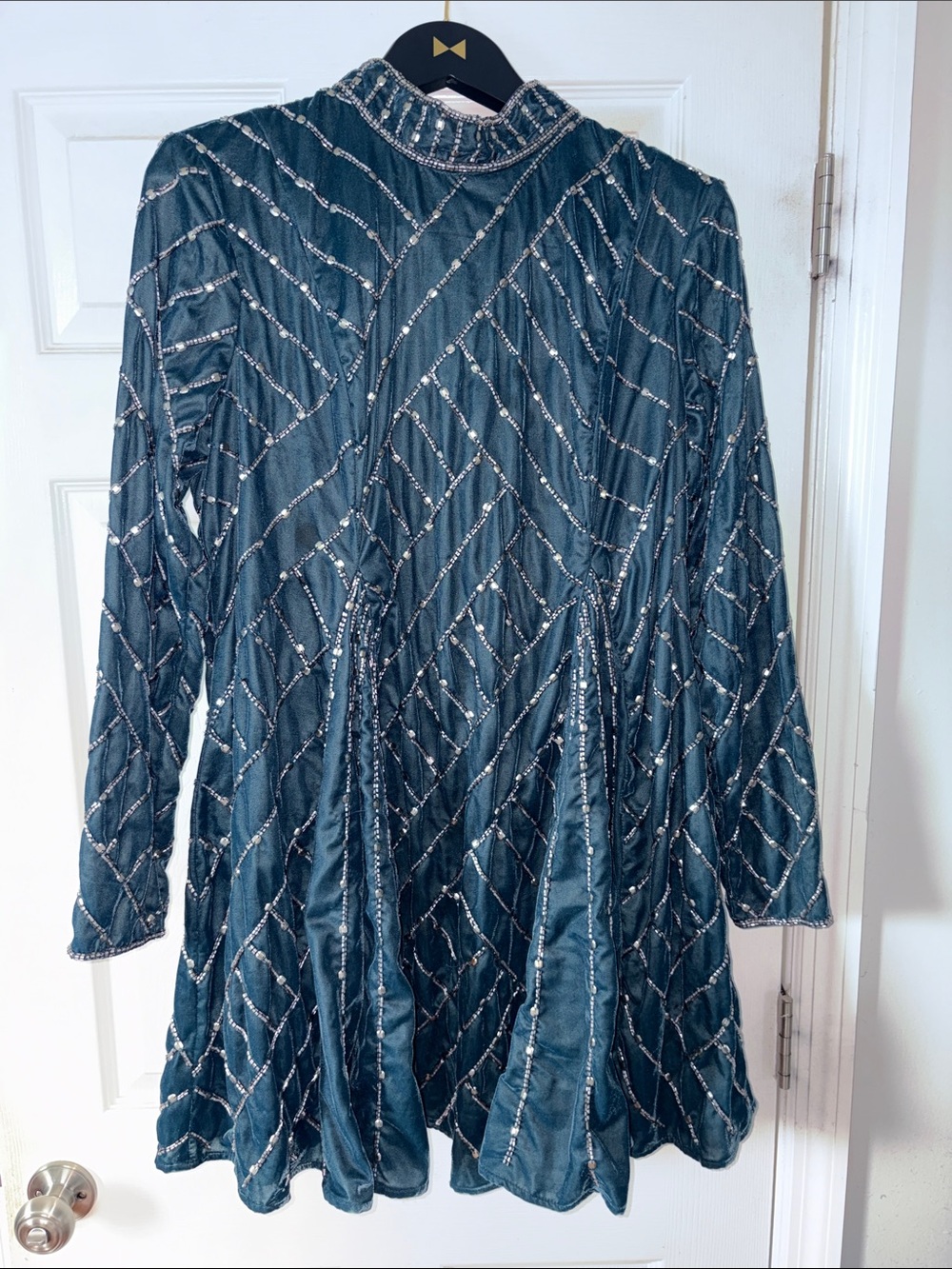 ASOS Teal Beaded Long-Sleeve Evening Dress
